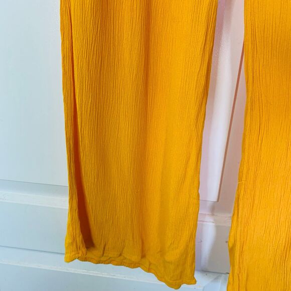 Forever 21 Golden Yellow Flowy High Waisted Linen Pants (Swim Coverup Bottoms) L - Picture 3 of 7